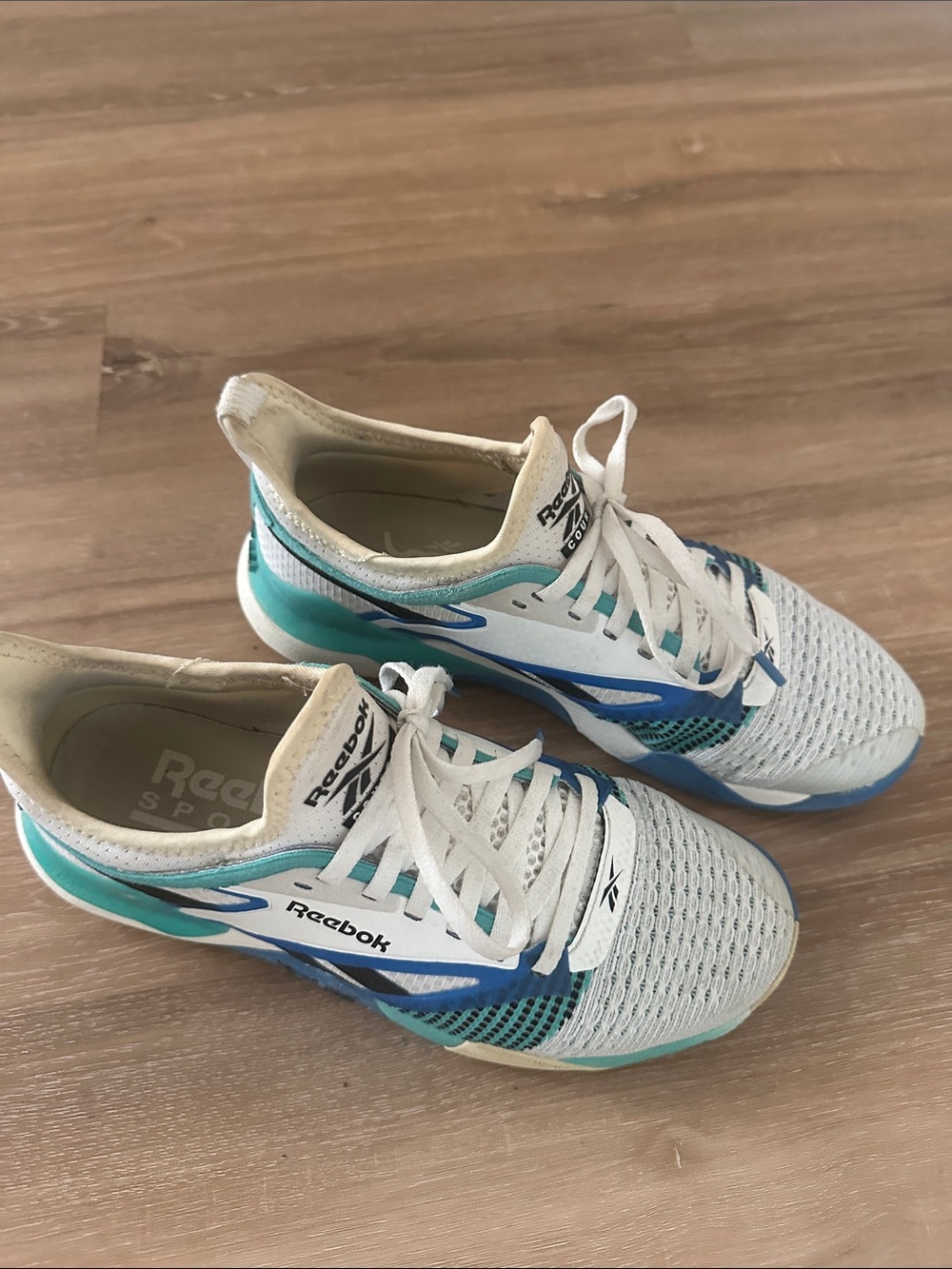 Reebok Kids White, Teal & Blue Athletic Sneakers